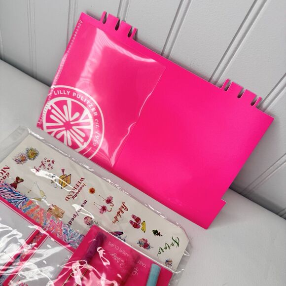 Lilly Pulitzer Agenda Bonus Pack Stickers Pen Tassel Paper Clips Snap Folder - Picture 6 of 9
